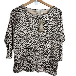 Chico's Women's Size XS Cheetah Print Animal Print Faux Suede Comfy Tops Blouse‎